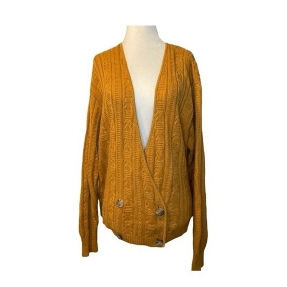 Jones New York Cable Knit Cardigan Sweater Pumpkin Orange Double Breasted L